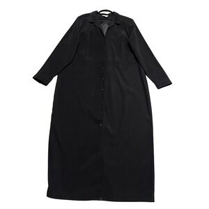 AVENUE Women Black Long Sleeve Collared Button Down Maxi Dress Size 18
